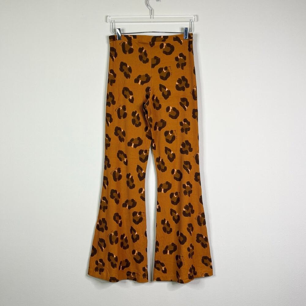 FARM Rio | Leopard Cheetah Print Ribbed Pull On Flare Lounge Pants Large L - Picture 6 of 10